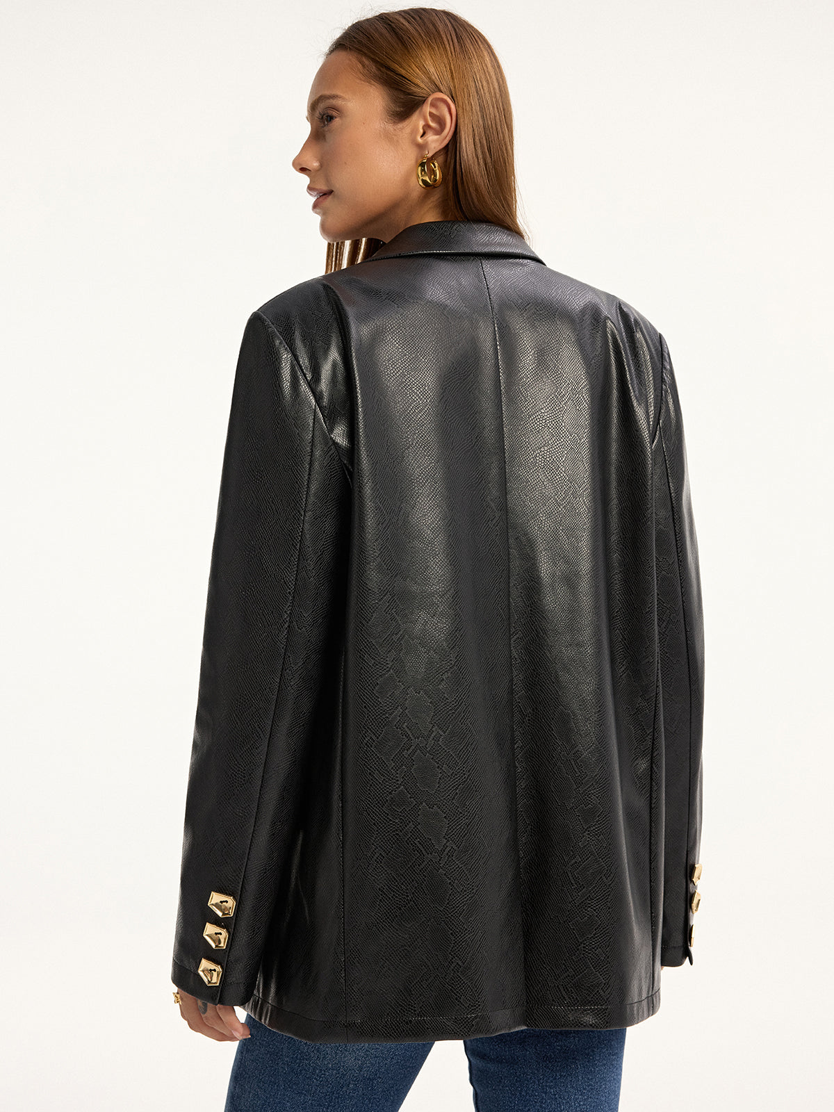 Maddison | Snake Print Metal Button PU Leather Blazer 3
