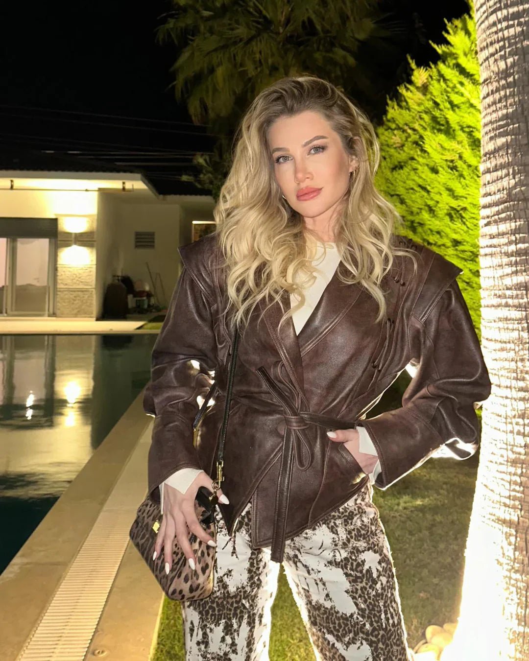 Madonna | Women&#39;s Leather Winter Jacket with Tie Belt 7