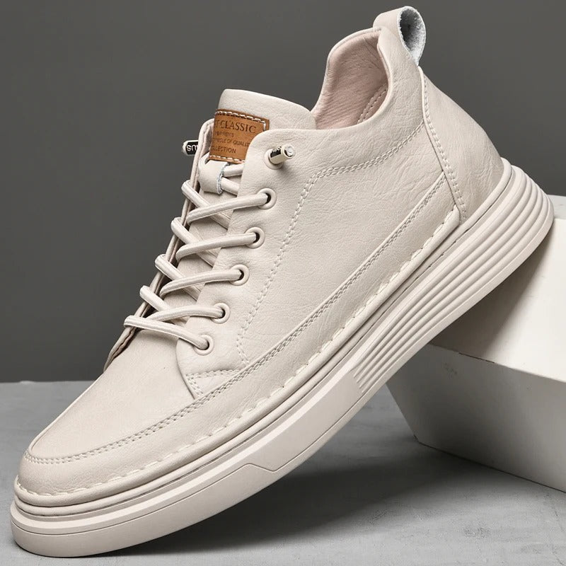 Mason | Chic Comfortable Mens White Leather Sneakers 10