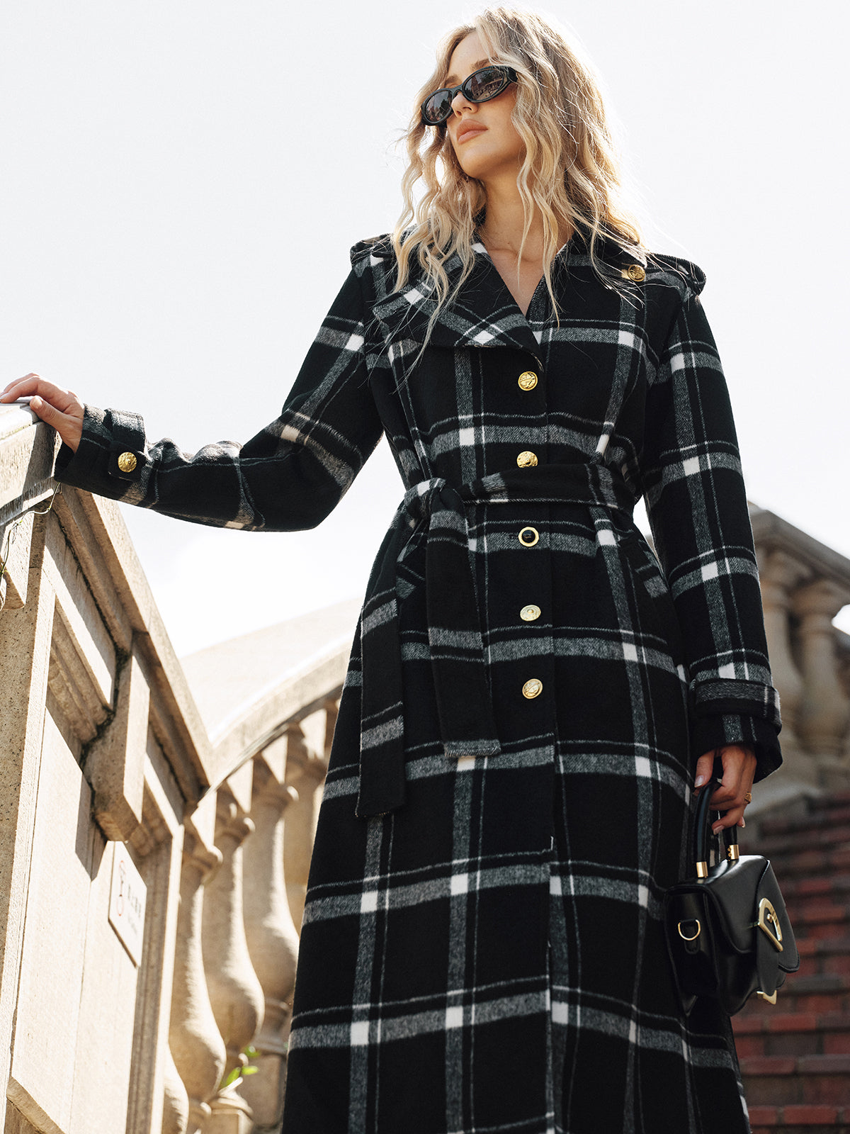 Mazie | Plaid Belted Wool Blend Trench Coat 1