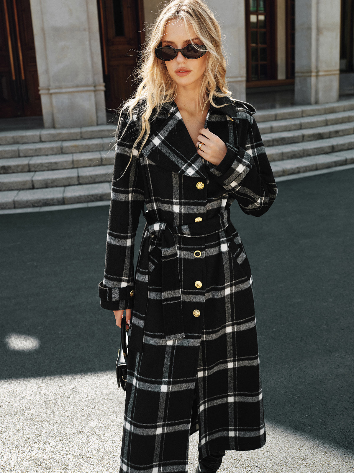 Mazie | Plaid Belted Wool Blend Trench Coat 2