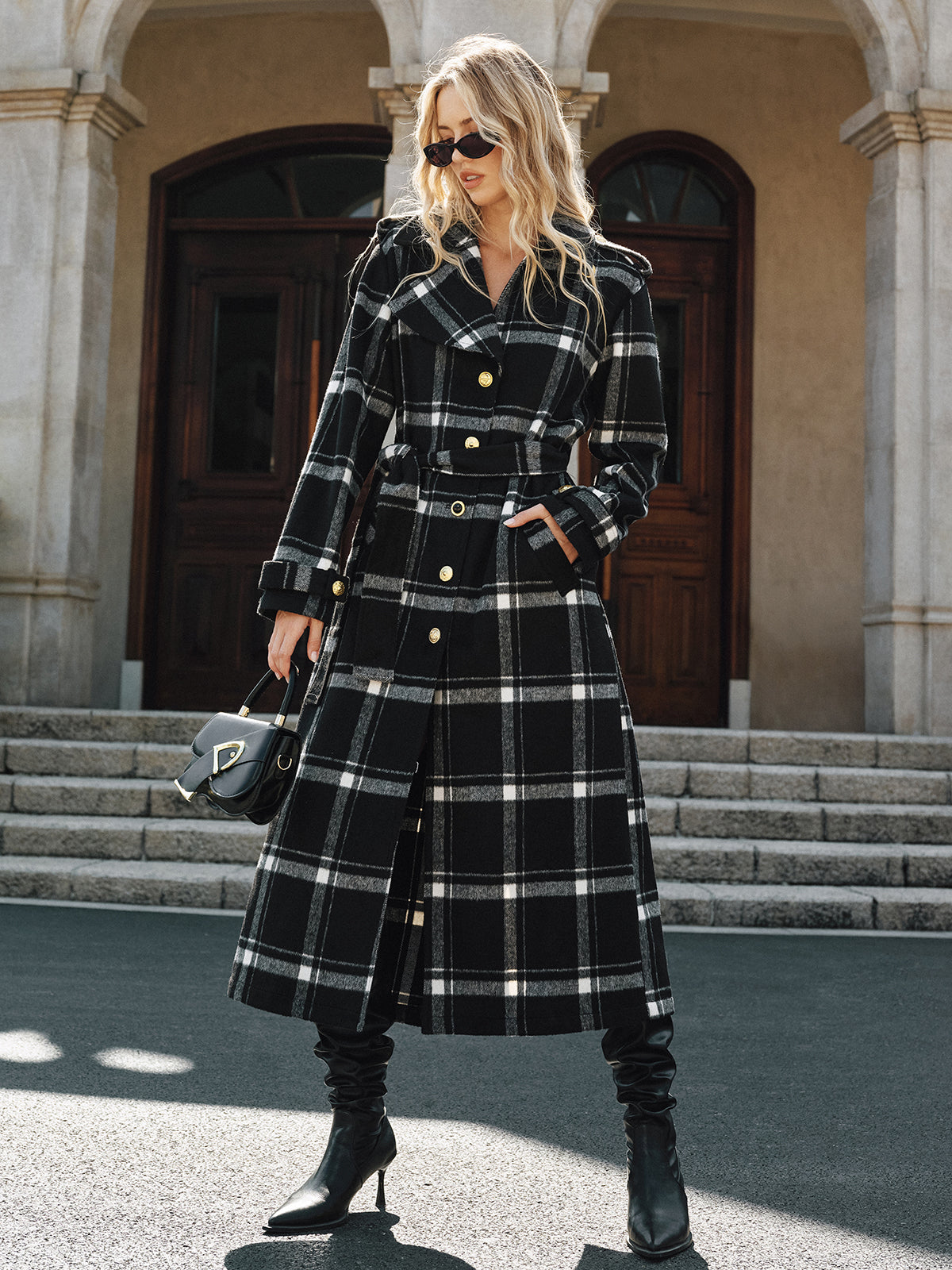 Mazie | Plaid Belted Wool Blend Trench Coat 3