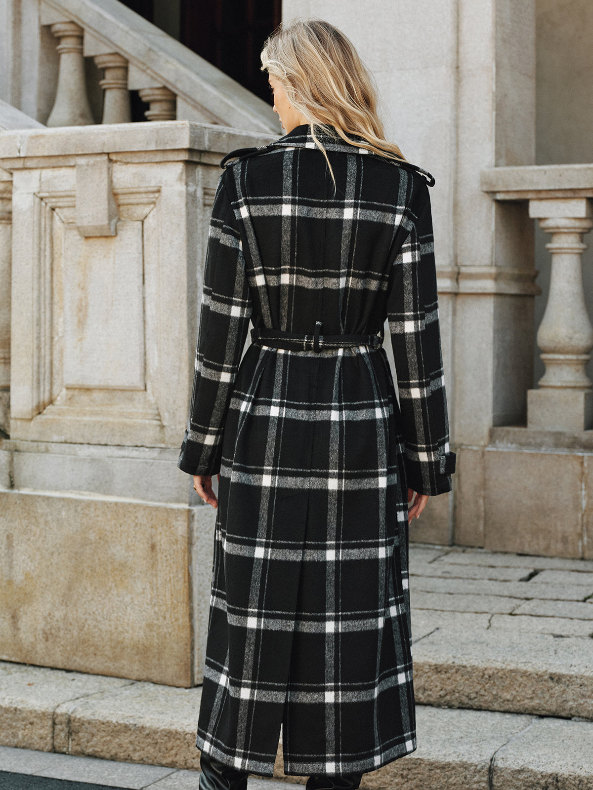 Mazie | Plaid Belted Wool Blend Trench Coat 4
