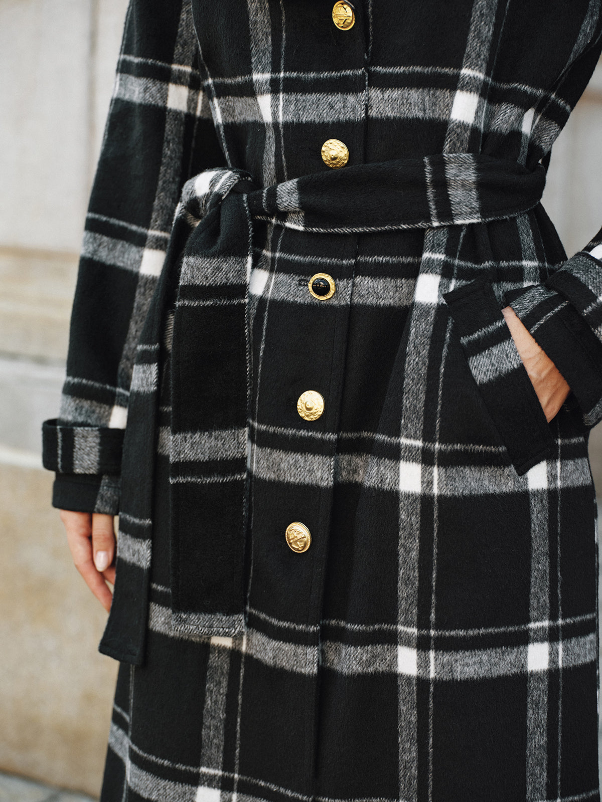 Mazie | Plaid Belted Wool Blend Trench Coat 5