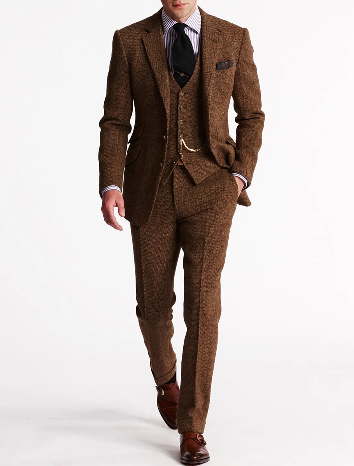 Men's Elegant Wool Tweed Tuxedo Suit 0