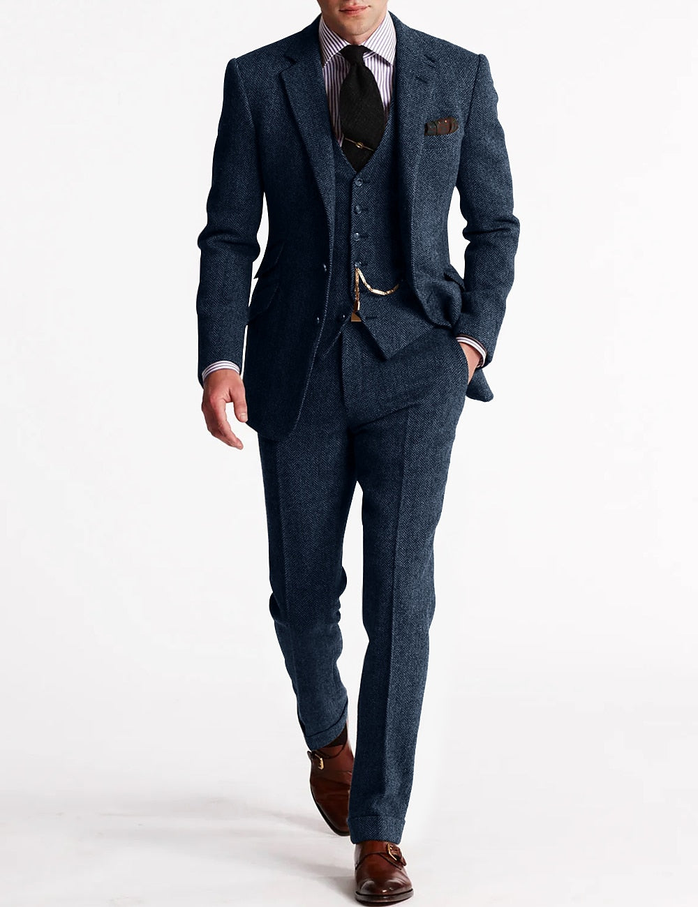 Men&#39;s Elegant Wool Tweed Tuxedo Suit 12