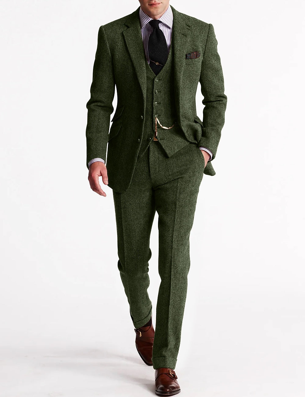 Men's Elegant Wool Tweed Tuxedo Suit 2