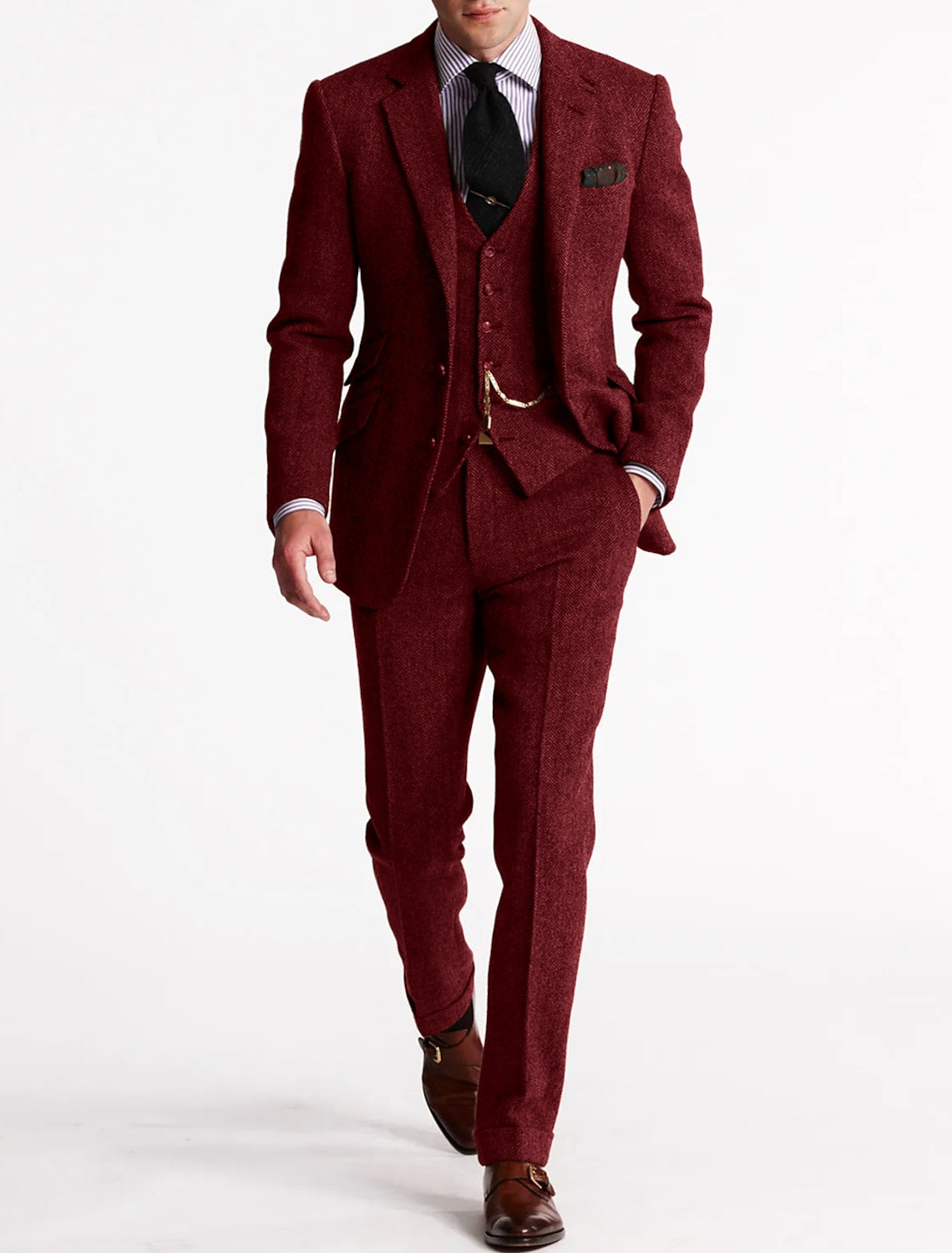 Men's Elegant Wool Tweed Tuxedo Suit 3