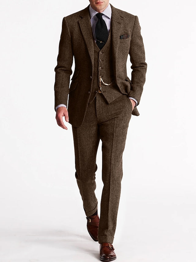 Men's Elegant Wool Tweed Tuxedo Suit 4
