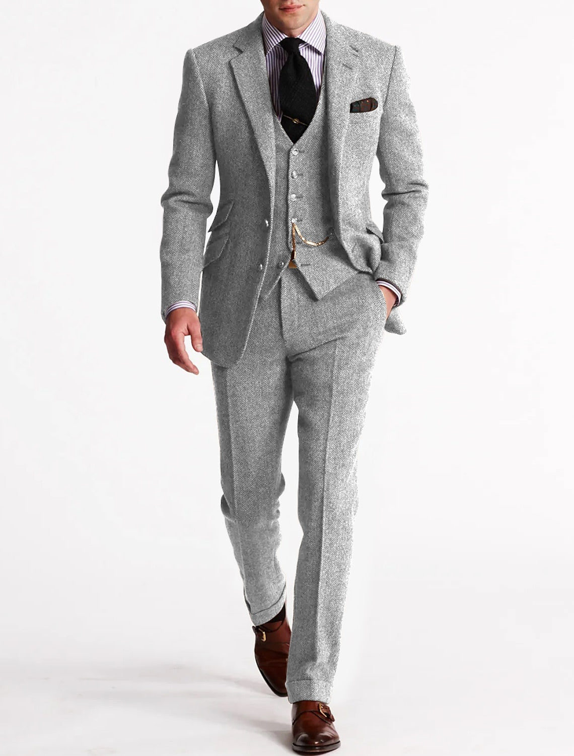 Men's Elegant Wool Tweed Tuxedo Suit 5
