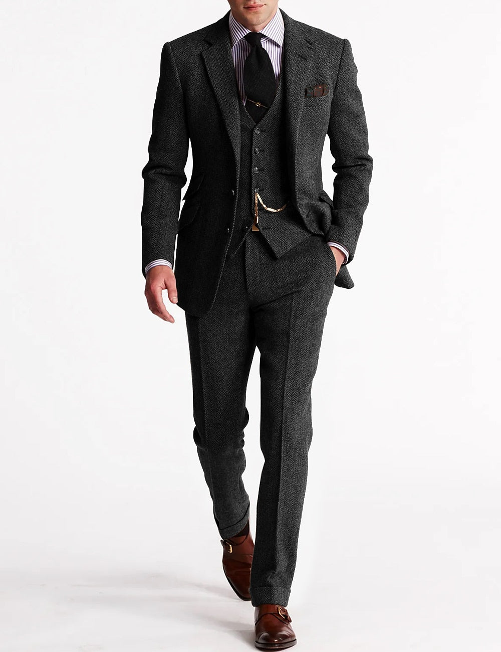 Men&#39;s Elegant Wool Tweed Tuxedo Suit 6