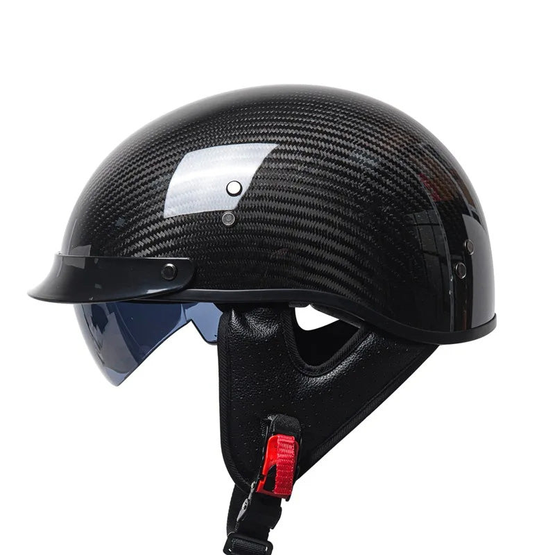 Men’s Half-Face Helmet Carbon Fiber Lightweight Retro Style 0