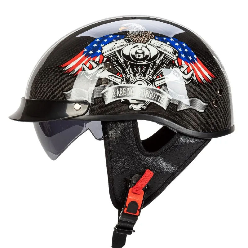 Men’s Half-Face Helmet Carbon Fiber Lightweight Retro Style 3