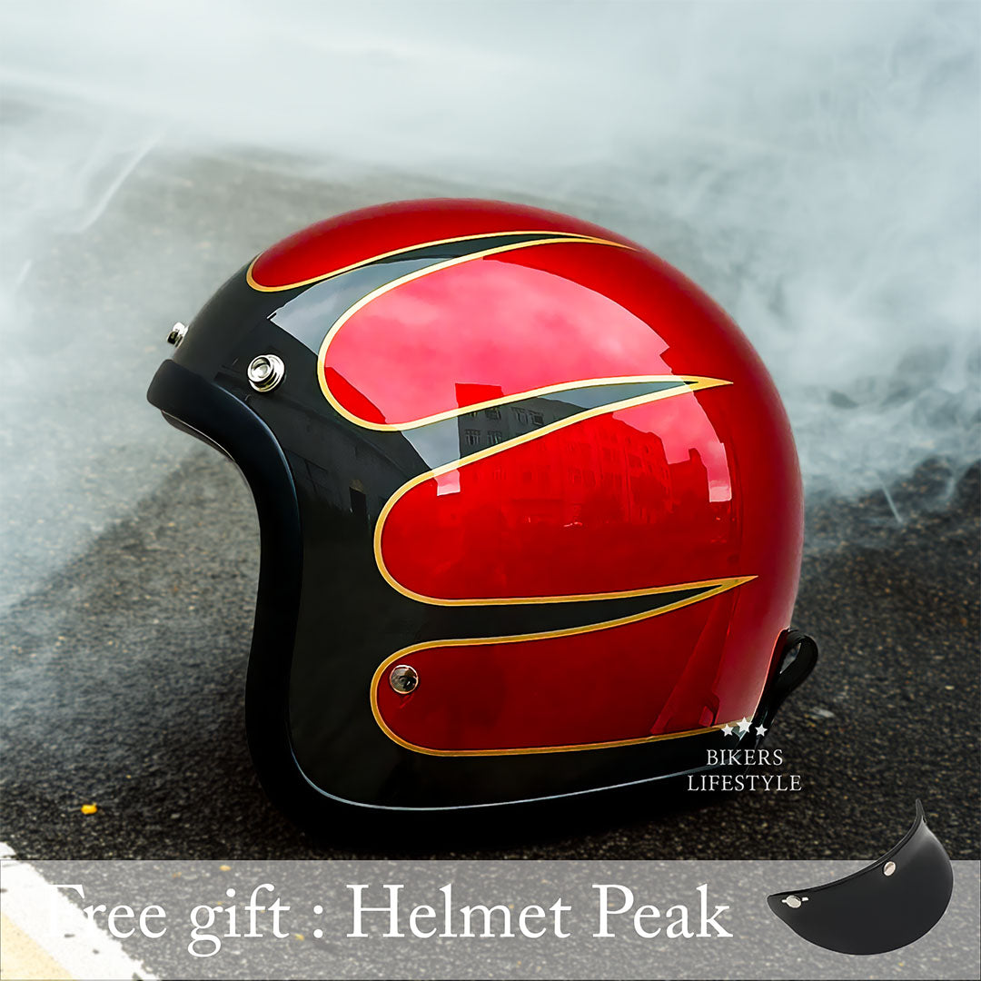 Men’s Low Profile Motorcycle Helmet Vintage DOT ECE Approved Fiberglass 13