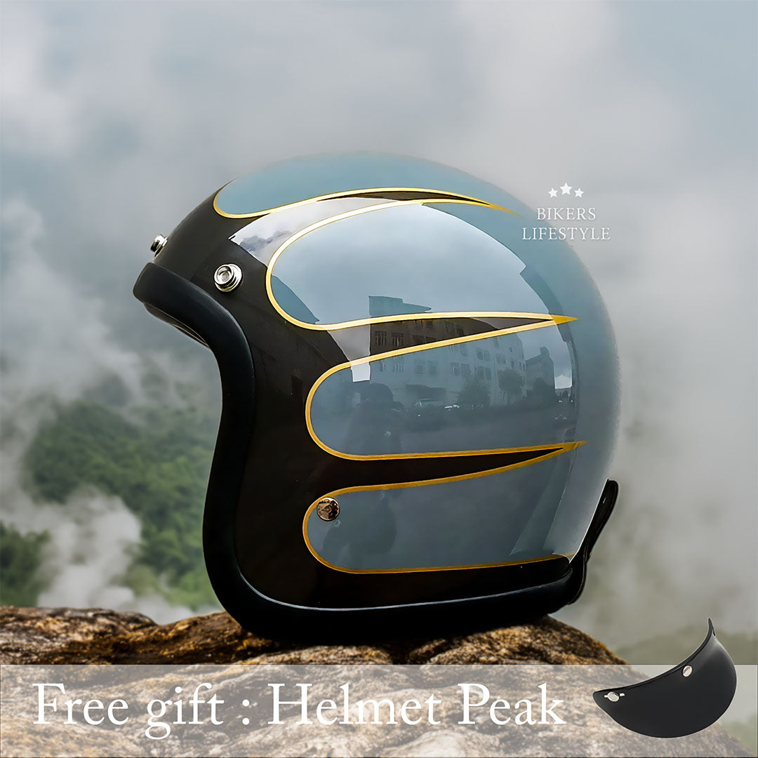 Men’s Low Profile Motorcycle Helmet Vintage DOT ECE Approved Fiberglass 9