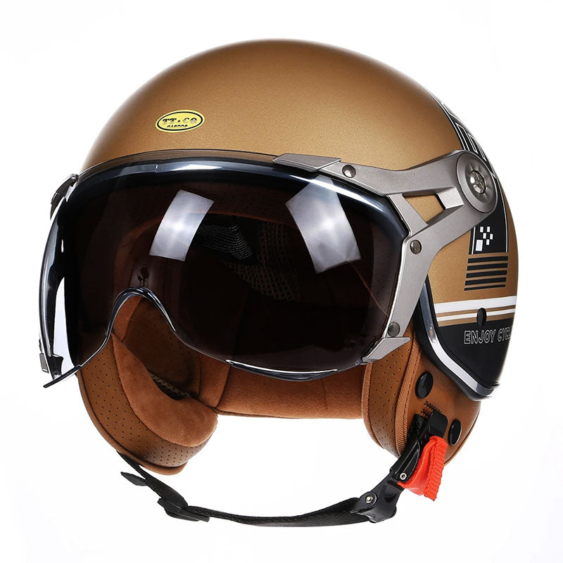 Men’s Motorcycle Helmet Lightweight ABS Vintage Racer with Leather Lining 1