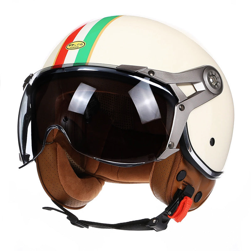 Men’s Motorcycle Helmet Lightweight ABS Vintage Racer with Leather Lining 4