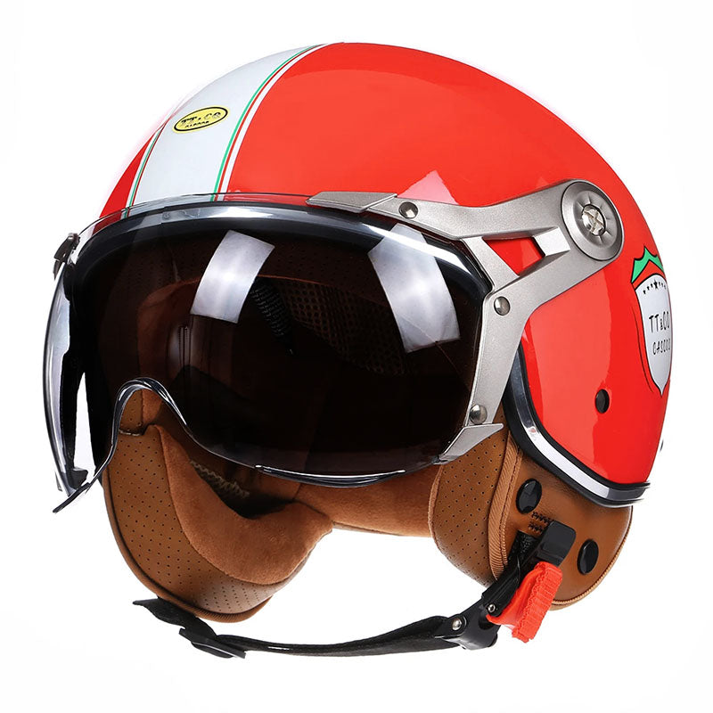 Men’s Motorcycle Helmet Lightweight ABS Vintage Racer with Leather Lining 5