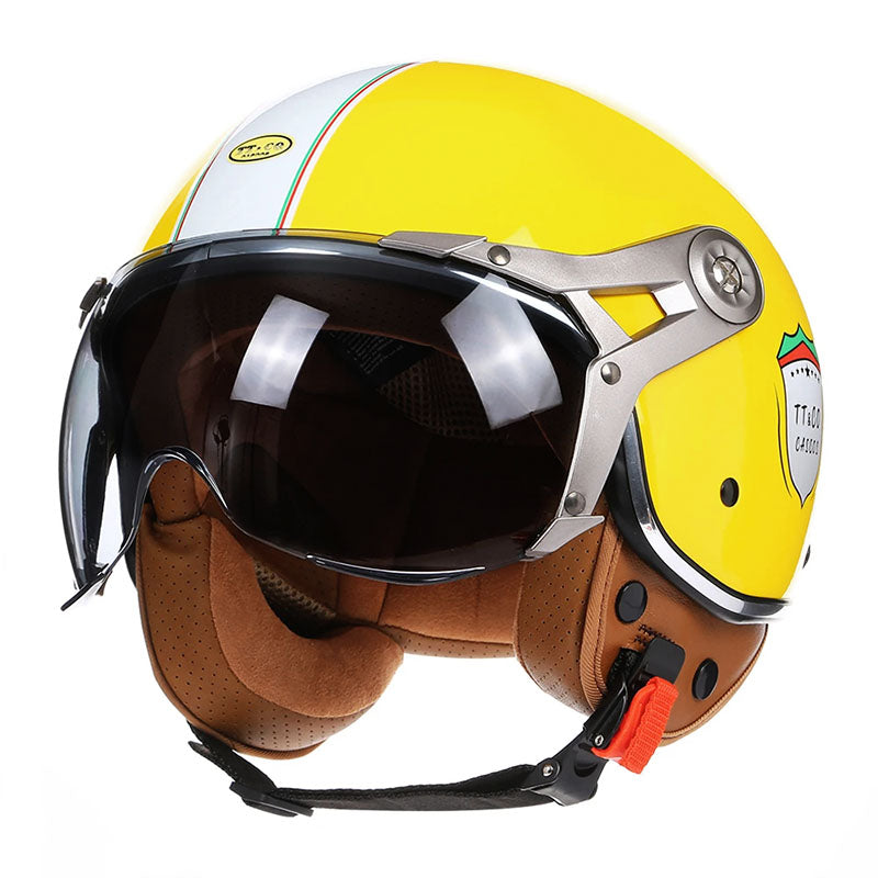 Men’s Motorcycle Helmet Lightweight ABS Vintage Racer with Leather Lining 6