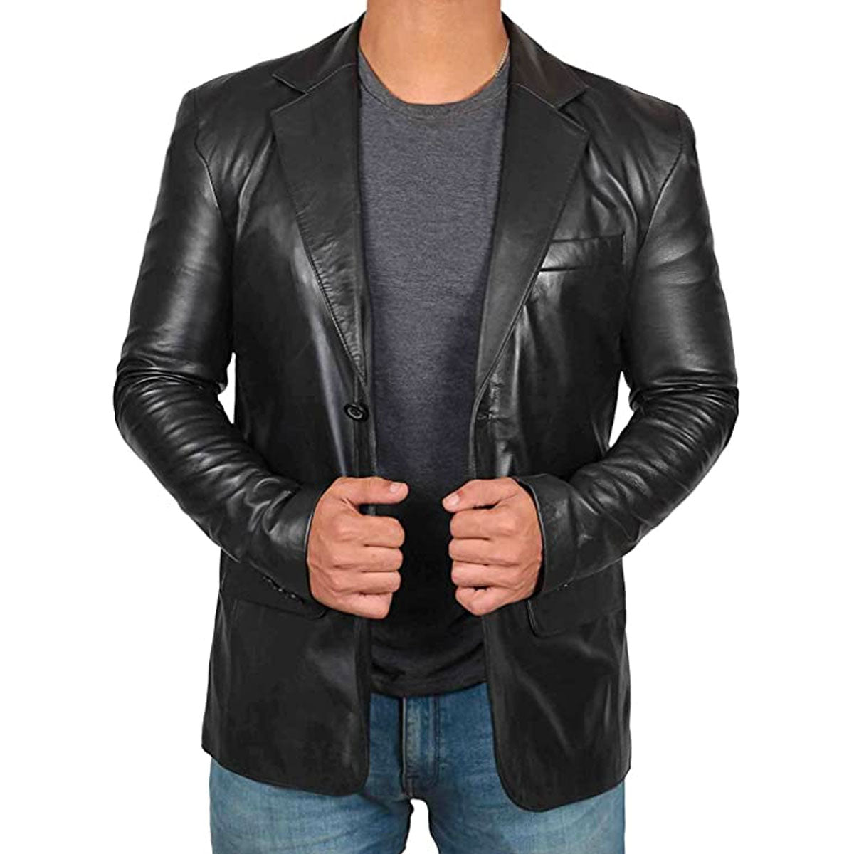 Men's Premium Leather Modern Cut Blazer Jacket 1