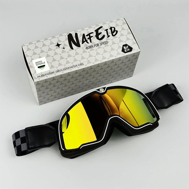 Men&#39;s Retro Motorcycle Goggles Fit Over Glasses Durable UV Protection HD Lens 10