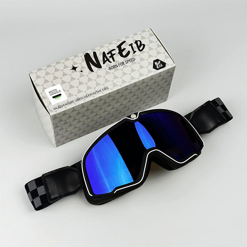 Men&#39;s Retro Motorcycle Goggles Fit Over Glasses Durable UV Protection HD Lens 12