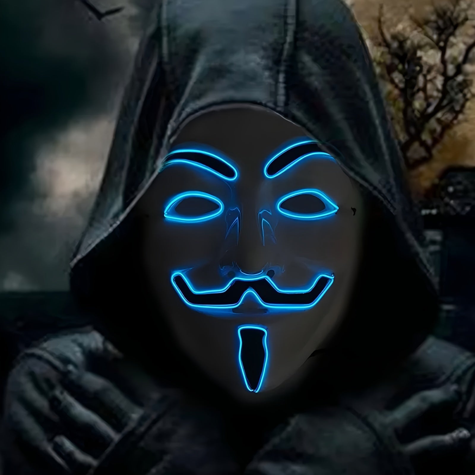 Men’s Scary LED Halloween Mask | Light Up Anonymous Cosplay 3
