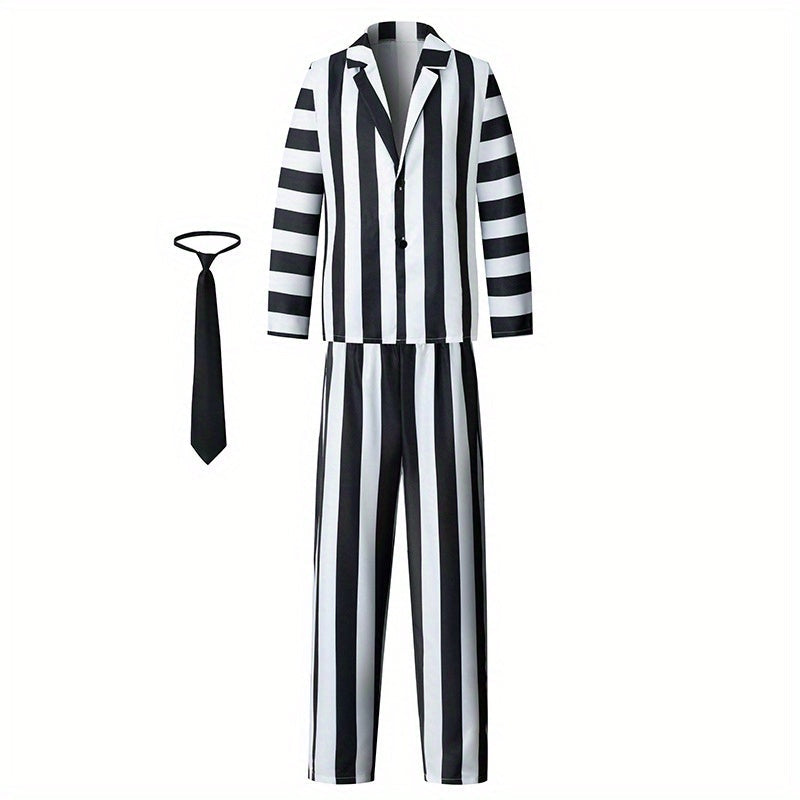 Men’s Striped Halloween Movie Costume Suit | Long Sleeve 3-Piece 0