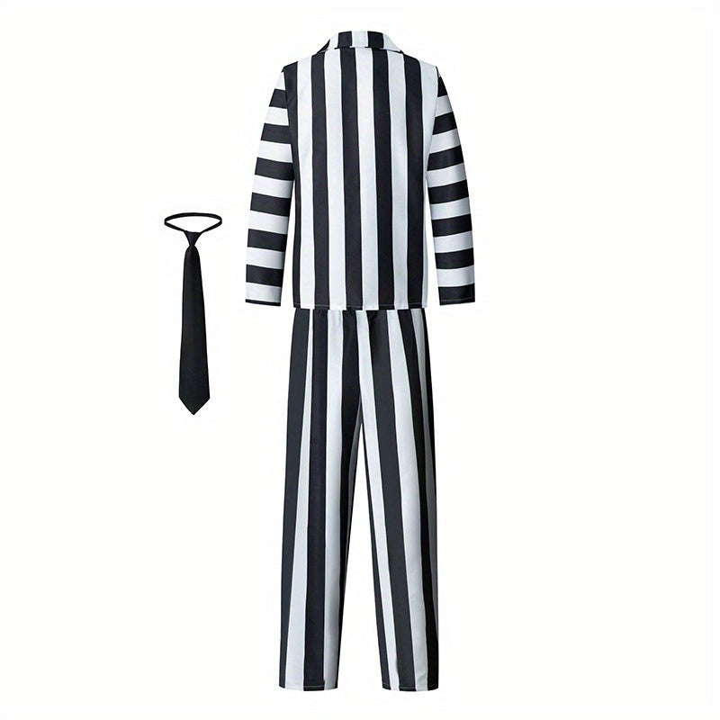 Men’s Striped Halloween Movie Costume Suit | Long Sleeve 3-Piece 1