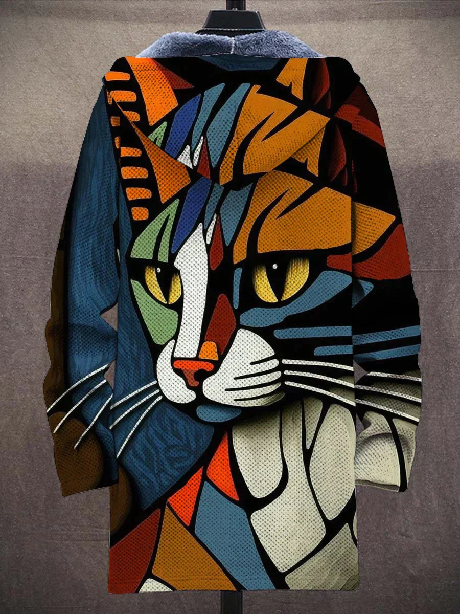 MeowMosaic – Abstract Cat Cardigan 0