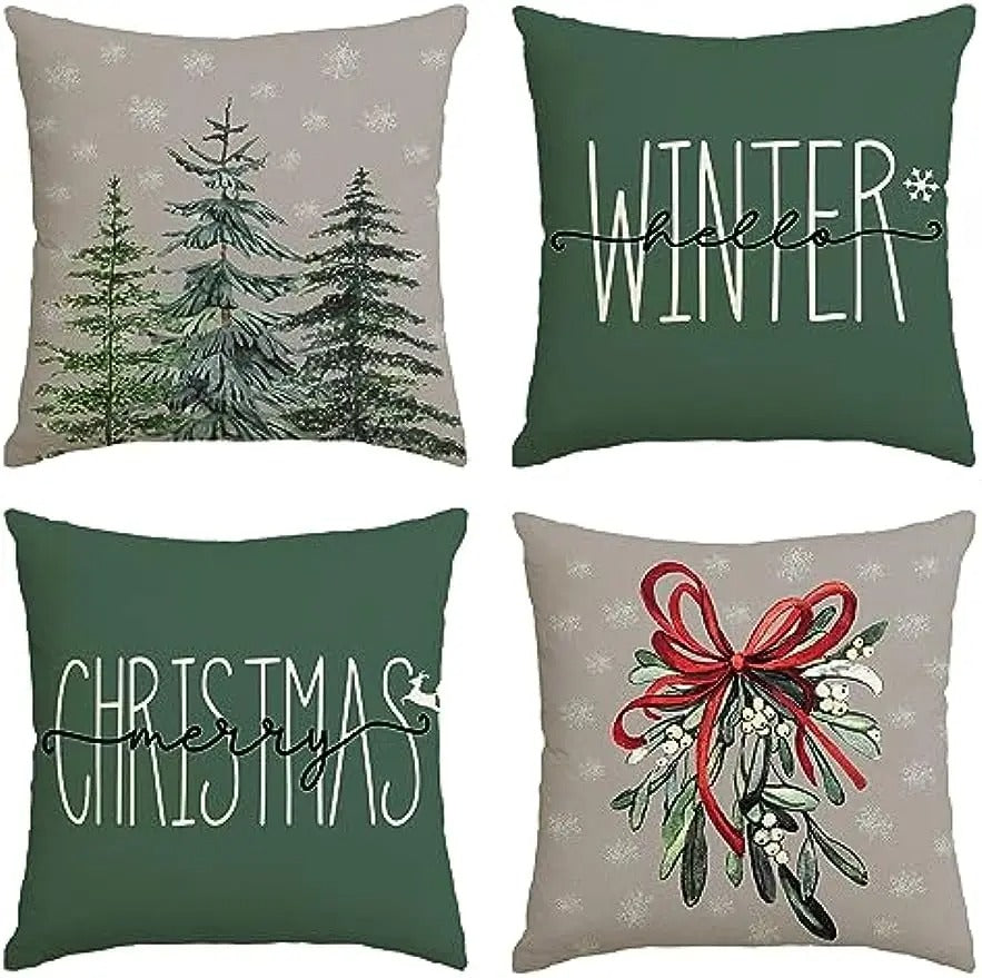 MerryCushion – Green Cushion Cover with Festive Christmas Print 45x45 cm 2