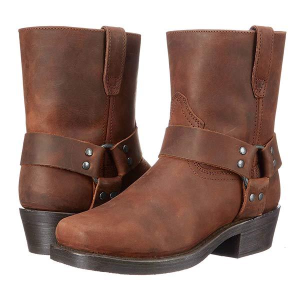 Mid-Cut Black Leather Biker Boots for Women with Harness Detail – Stylish Moto Footwear 0