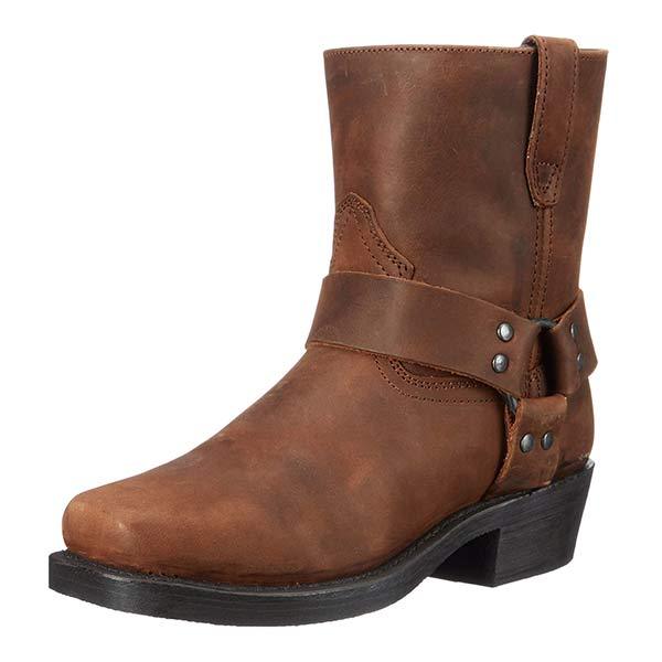 Mid-Cut Black Leather Biker Boots for Women with Harness Detail – Stylish Moto Footwear 1