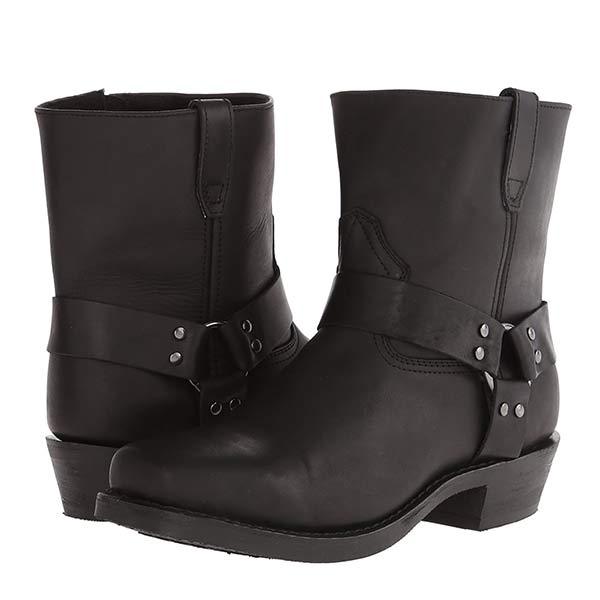 Mid-Cut Black Leather Biker Boots for Women with Harness Detail – Stylish Moto Footwear 6