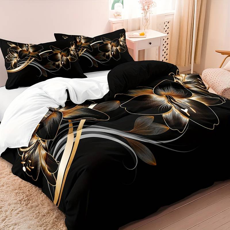 MidnightPetals - Elegant Black and Gold Duvet Set 2