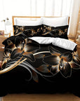 MidnightPetals - Elegant Black and Gold Duvet Set 3
