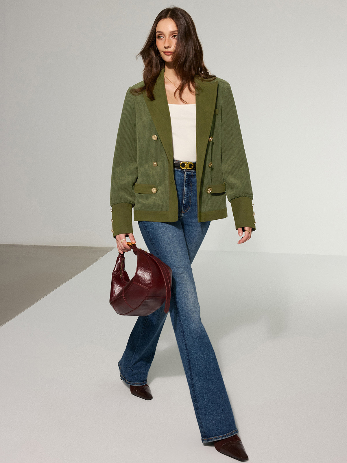 Mikaela | Corduroy Lapel Metal Button Blazer 0