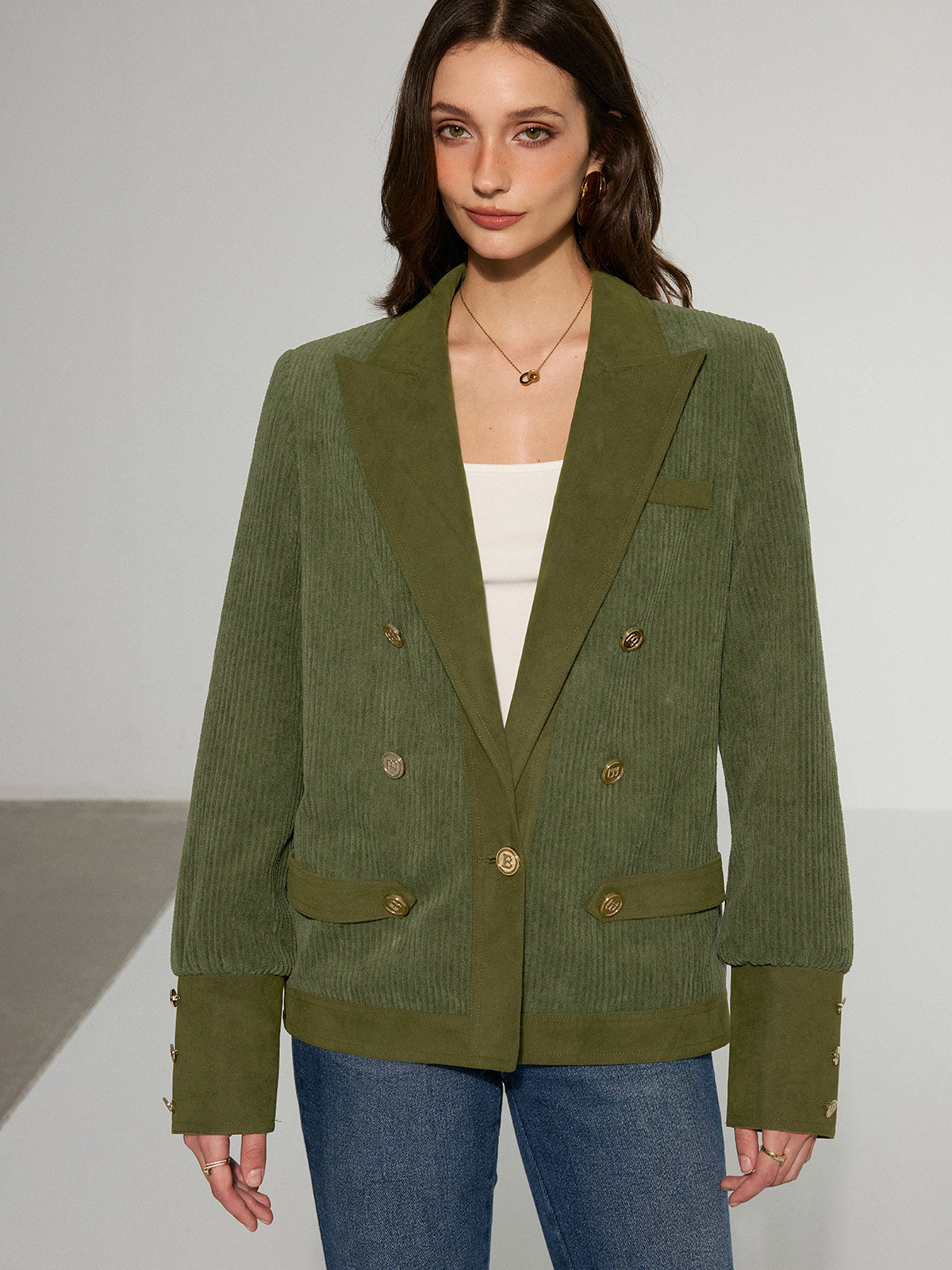 Mikaela | Corduroy Lapel Metal Button Blazer 1