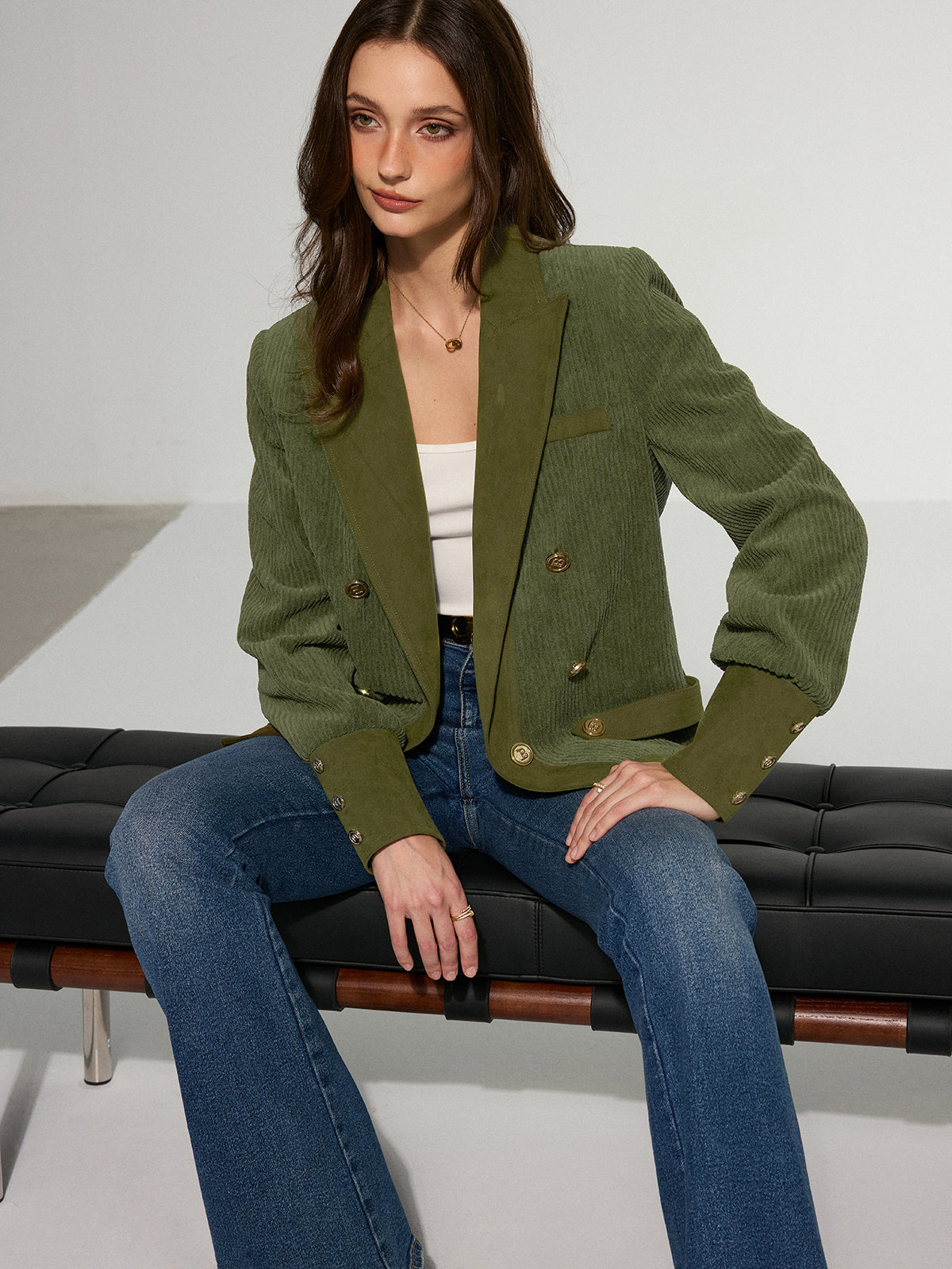 Mikaela | Corduroy Lapel Metal Button Blazer 2