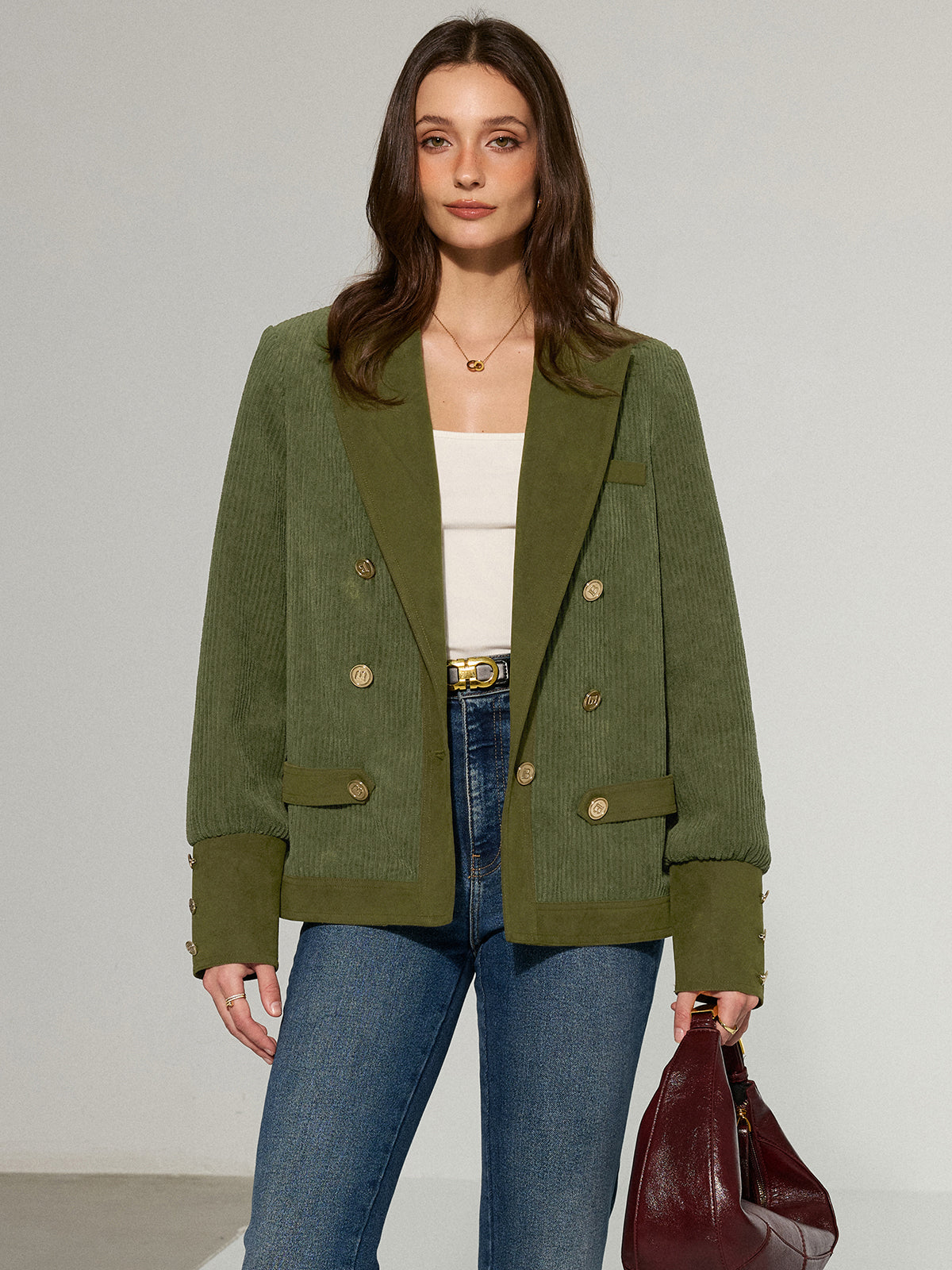Mikaela | Corduroy Lapel Metal Button Blazer 3
