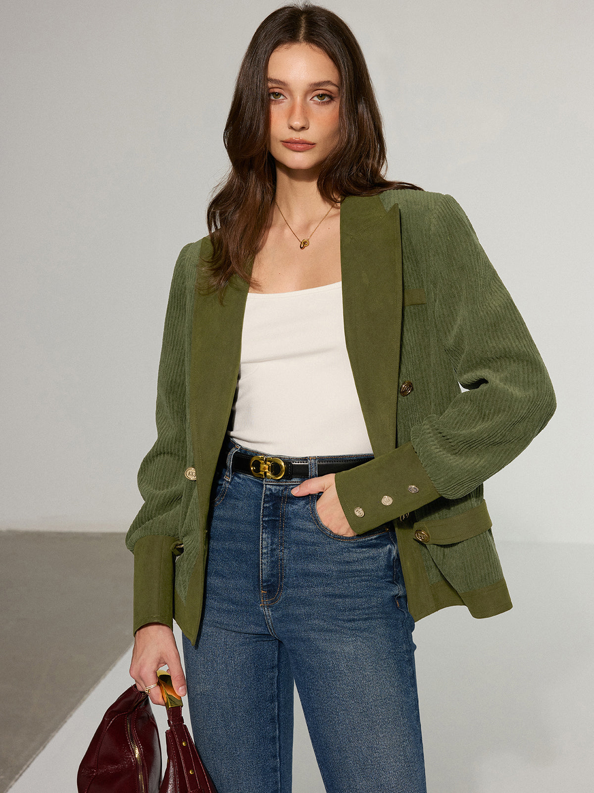 Mikaela | Corduroy Lapel Metal Button Blazer 4