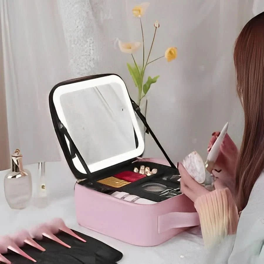 MirrorGlam | LED Light Makeup Bag with Mirror for On-the-Go Styling 2