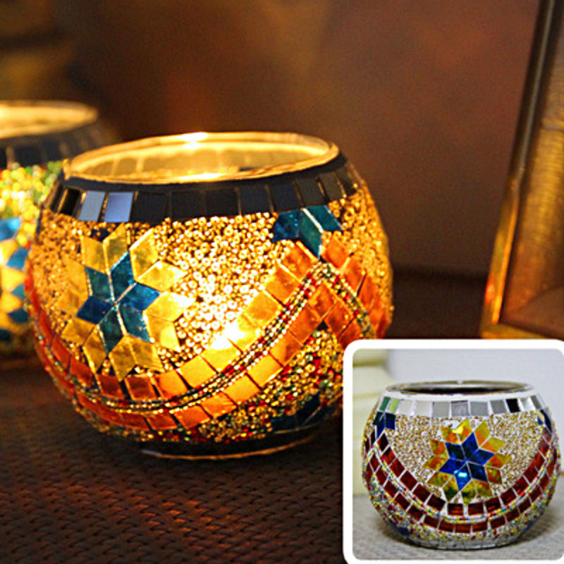 MosaicGlow | Elegant Handcrafted Glass Tealight Holder 25