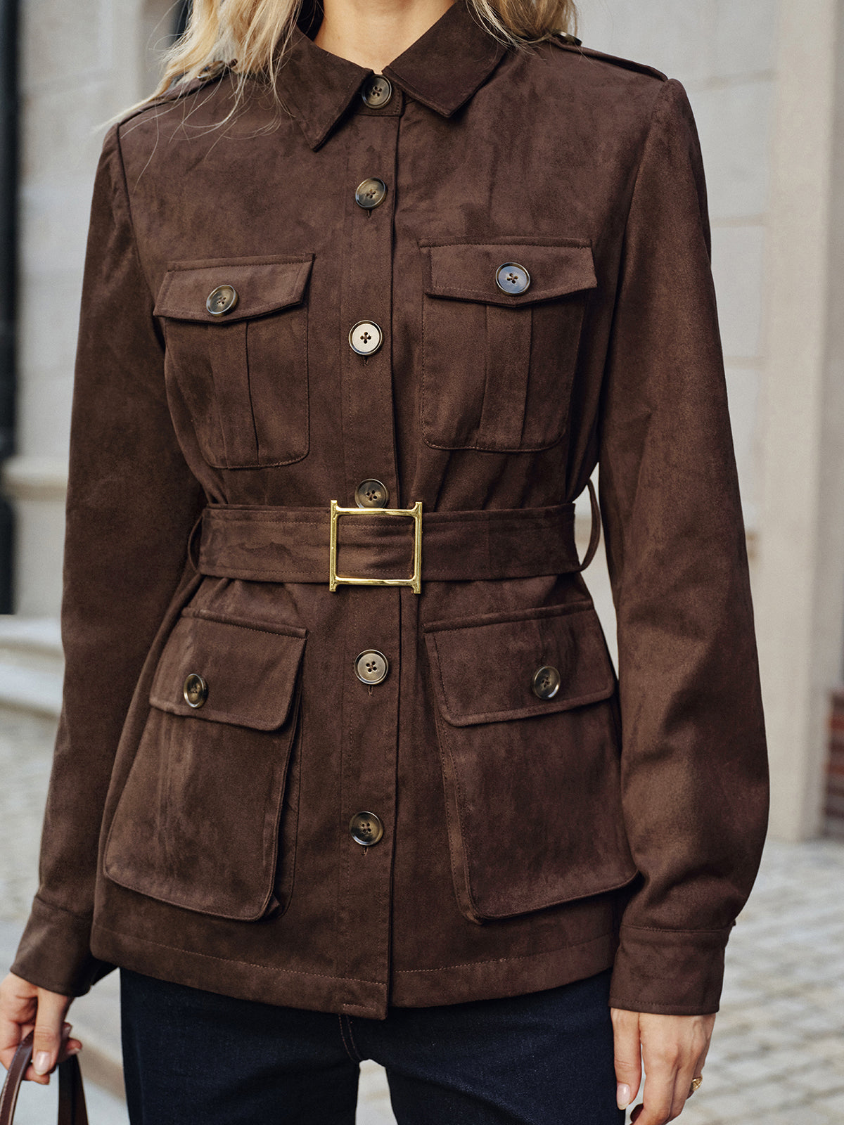 Murphy | Multiple Pocket Belted Suede Trench Coat 4