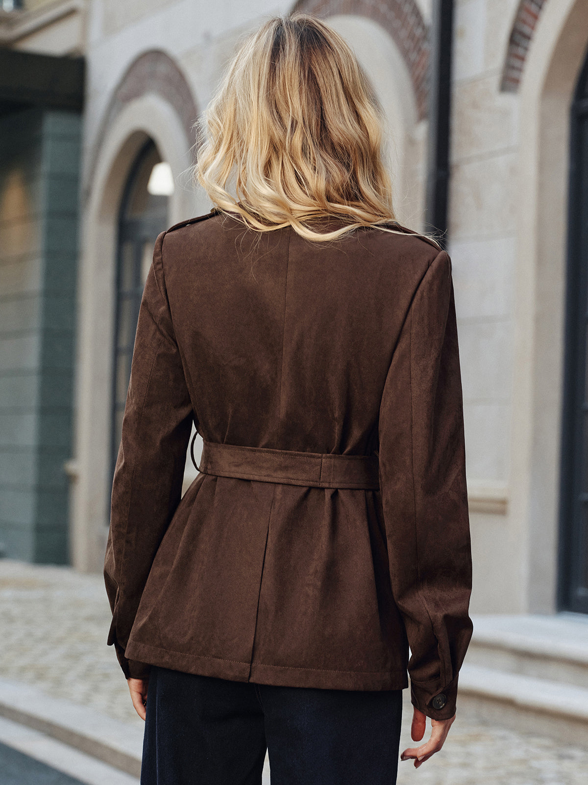 Murphy | Multiple Pocket Belted Suede Trench Coat 6