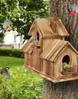 NaturNest | Charming Rustic Wooden Multi-Nest Birdhouse Feeder 0