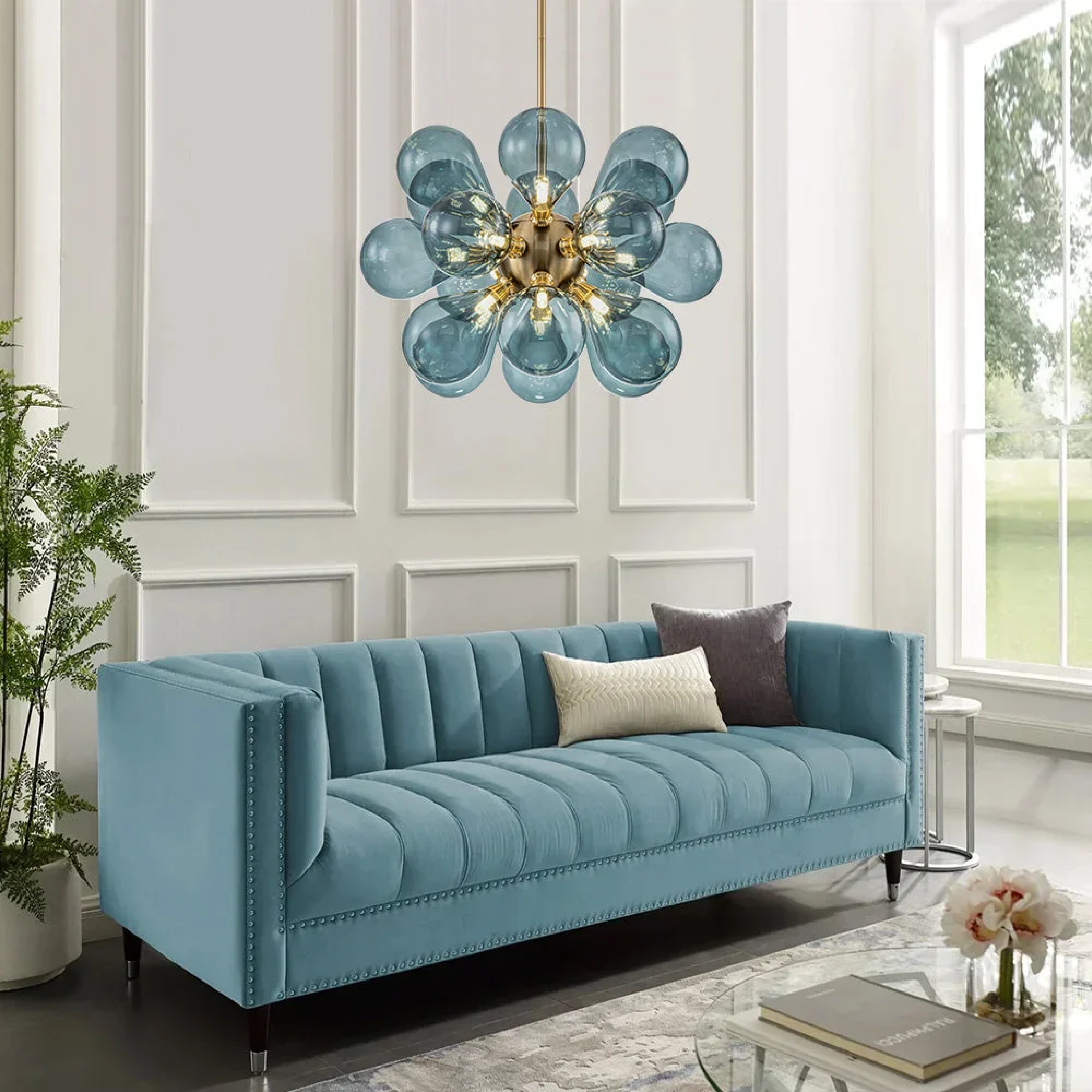 Nomis | Elegant Blue Glass Cluster Chandelier 3