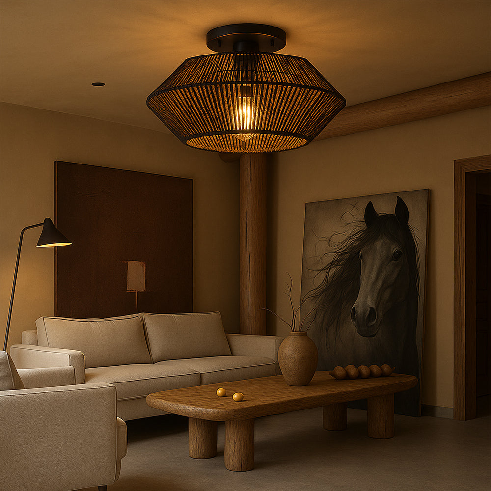 Novion | Vintage Bamboo Woven Ceiling Lamp with Modern Touch 5