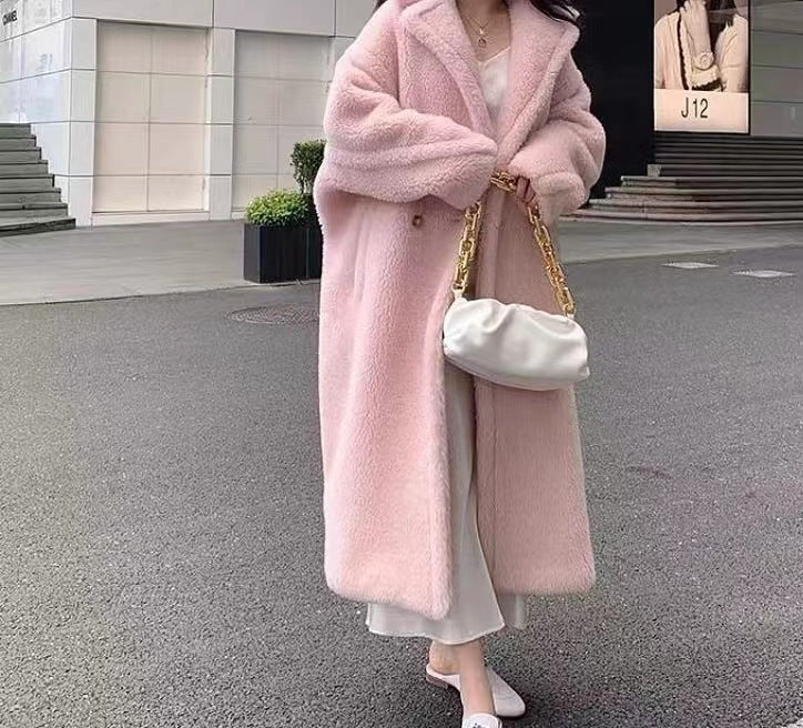 Oversized Faux Fur Coat for Women - Double-Breasted Long Winter Teddy Coat 3