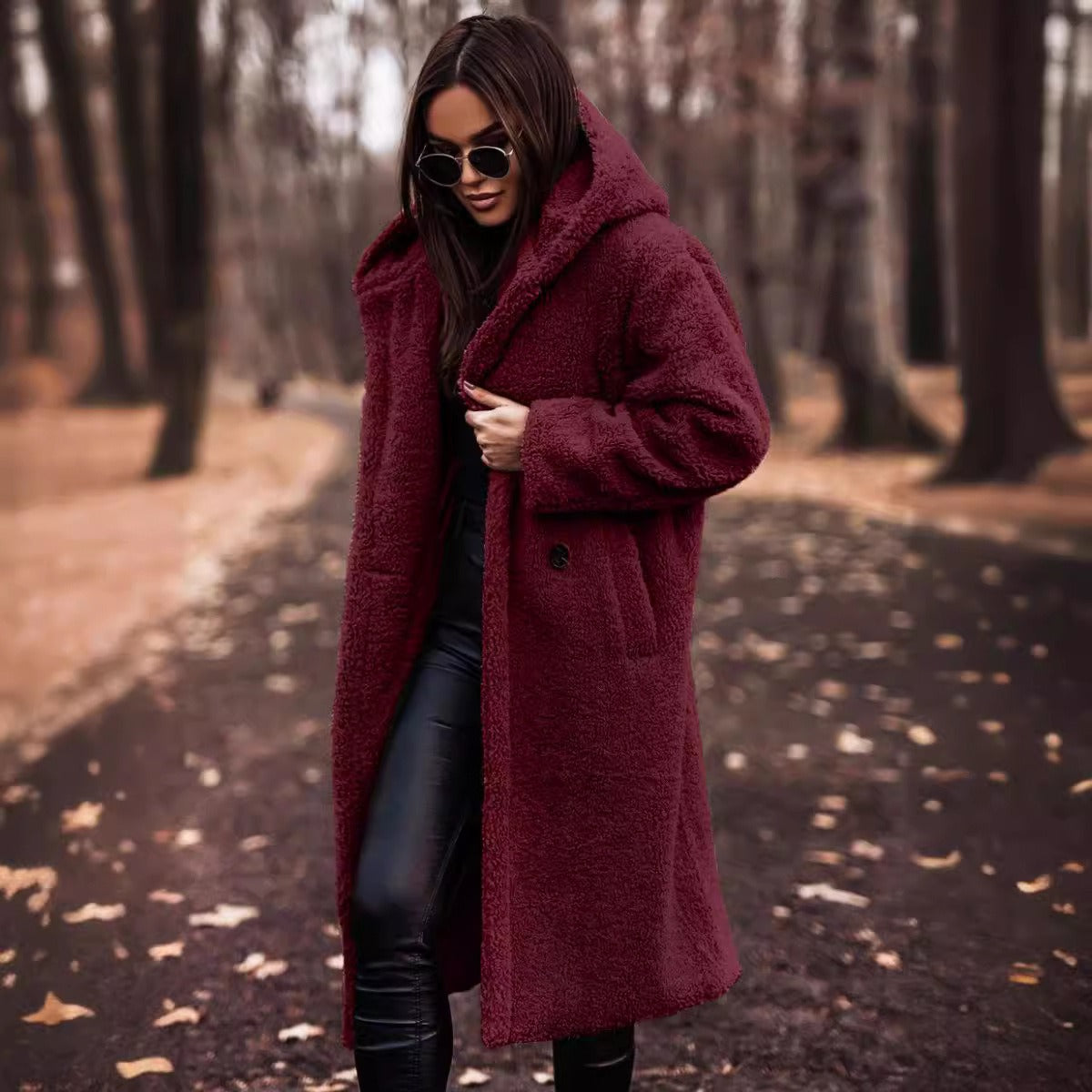 Oversized Hooded Wool Coat for Women – Full Length Button Closure Winter Trench Coat 0